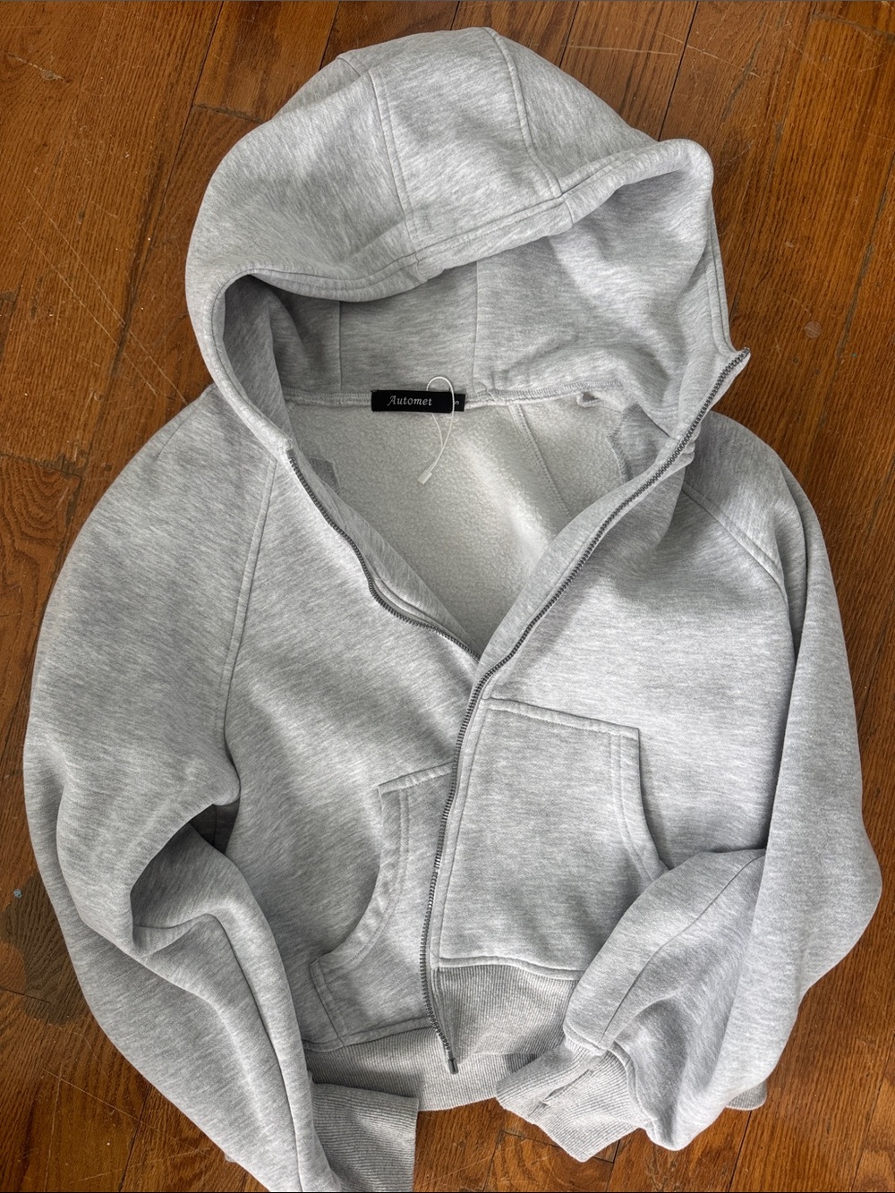Gray Hooded Zip-Up Sweatshirt